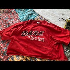 red DARE crop top